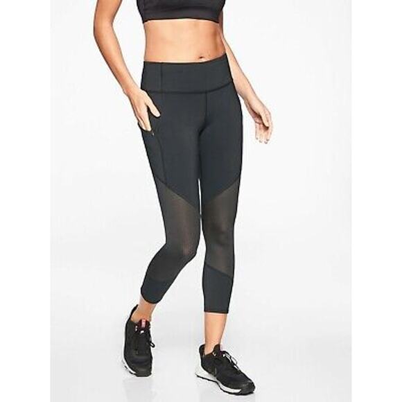 Athleta Mid Rise Mesh Contender Capri Black Leggings Women's Size Medium Petite - Picture 1 of 7